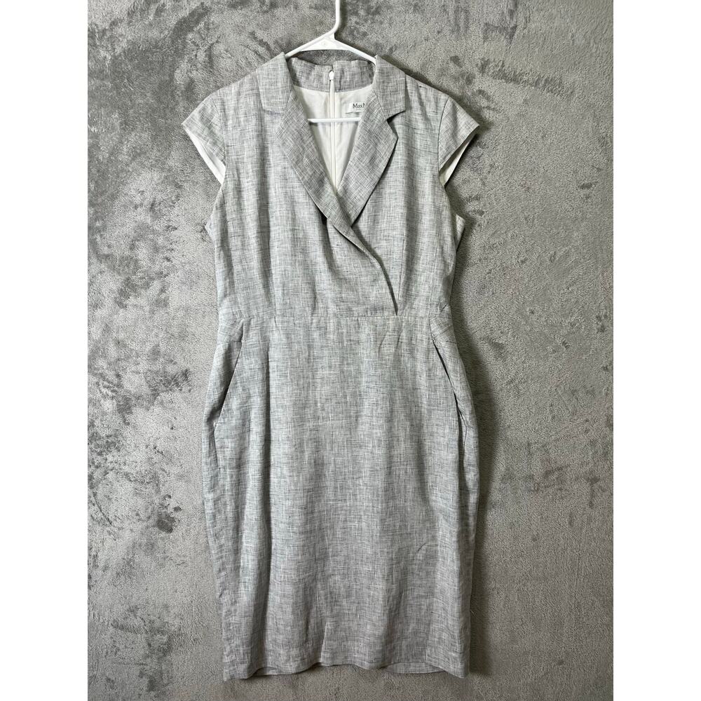 Max Mara Linen Blend Shift Dress Gray Cap Sleeve Minimalist Classic Office 10
